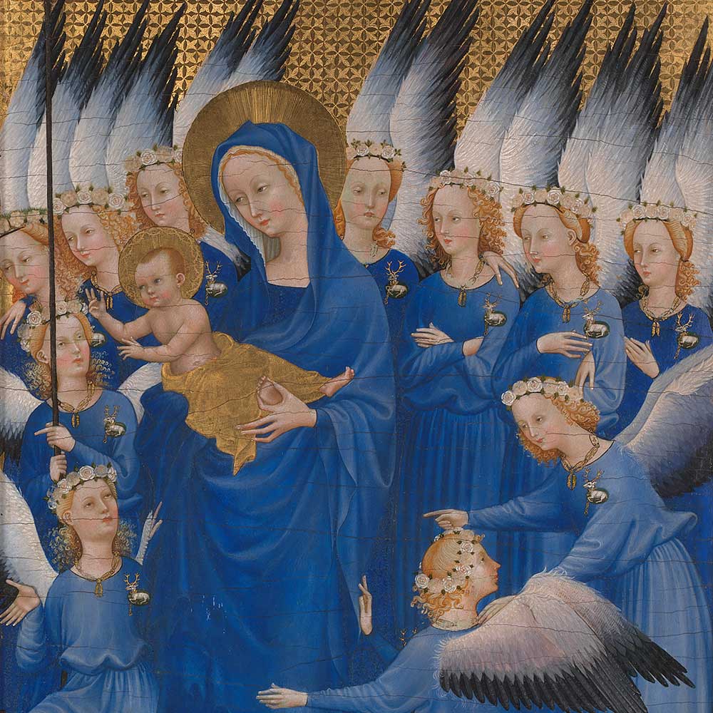 A detail from the Wilton Diptych, painted on oak c. 1395-9, known as the Wilton Diptych showing King Richard II presented to the Virgin and Child
