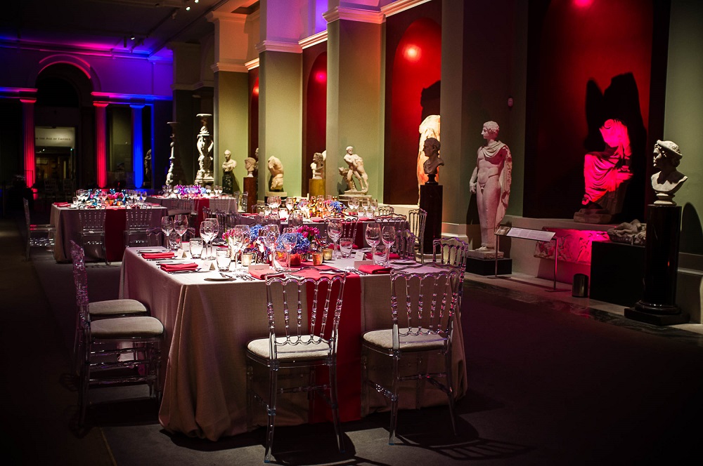 Colourful Set-Up for an Evening Dinner in the Ashmolean Museum Galleries
