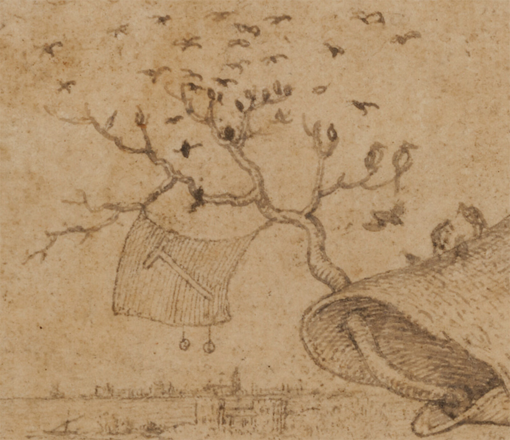 Detail of the flag in Bruegel Temptation of St Anthony drawing