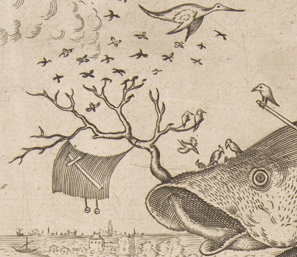 Detail of the flag in Bruegel Temptation of St Anthony print