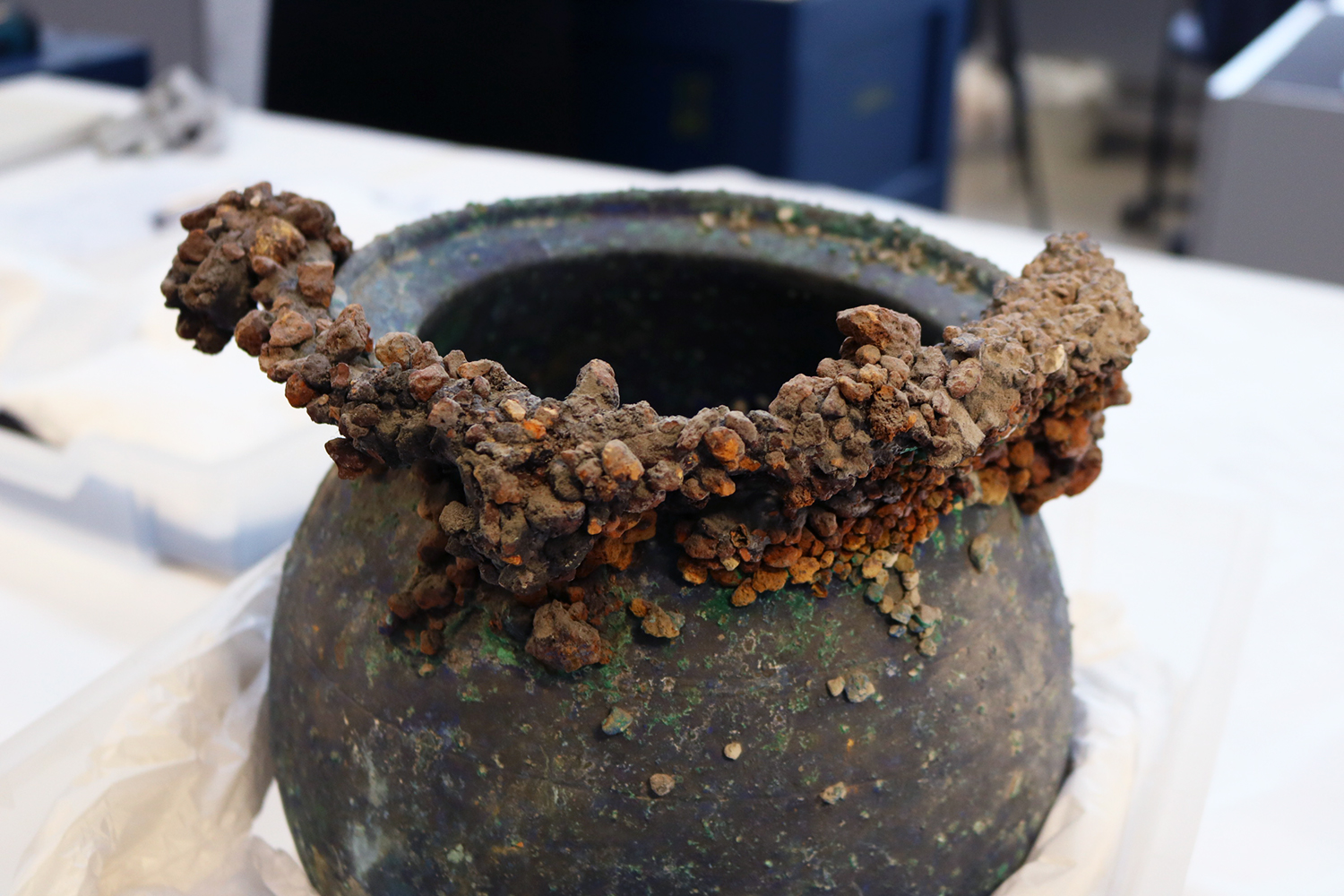 A 79AD pot encrusted with volcanic stones