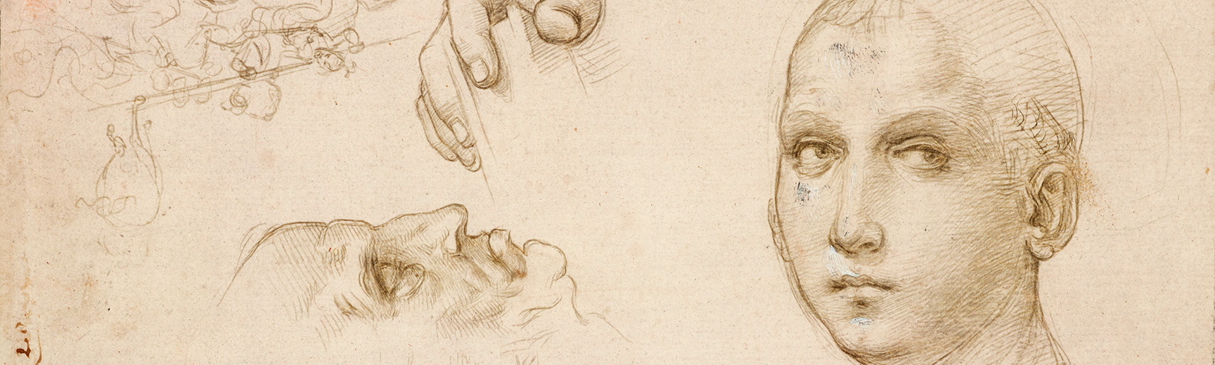 Raphael's Studies for the Trinity of St Severo and sketches after Leonardo, c. 1505 (a detail)
