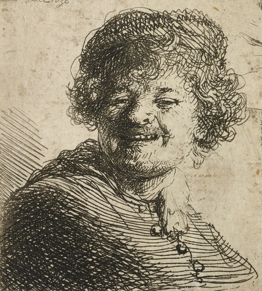 2020 Young Rembrandt Exhibition – Rembrandt, Self-portrait in a cap, laughing, 1630 WA1855_327 © Ashmolean Museum