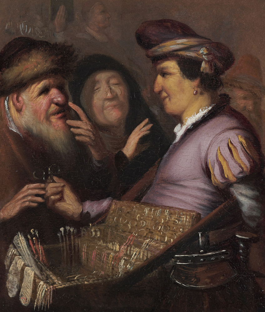 2020 Young Rembrandt Exhibition – Rembrandt, The Spectacles Seller (Allegory of Sight), c. 1624 © Museum de Lakenhal, Leiden