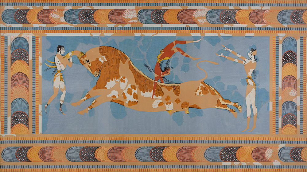 Tauredor fresco showing bulls from palace of Knossos
