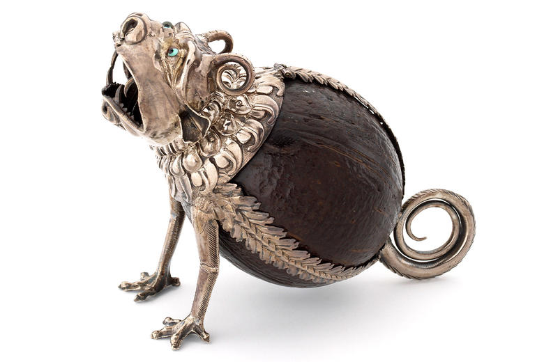 Monster shaped silver-gilt coconut cup and cover