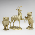 Ornate gold cups in the form of an owl, stag and a bear