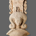 Limestone sculpture featuring Aphrodite's head with a building on top from an Astarte sanctuary in Kition-Bamboula, Cyprus, dating back to 600 to 475 BCE