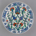 Turkish dish with red and blue tulips and carnations, c. 1565