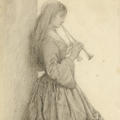 Drawing by Rossetti of Elizabeth Siddal playing pipes