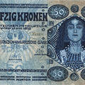 Draft artwork for 50-crown note for the Austro-Hungarian Bank, Koloman Moser, 1902 in gouache & coloured pencil on graph paper