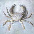 A watercolour painting of a purple crab on similar colour backgroun