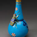 Bright blue porcelain Minton vase decorated with a beetle on the side by Christopher Dresser for Minton, 1870-1890