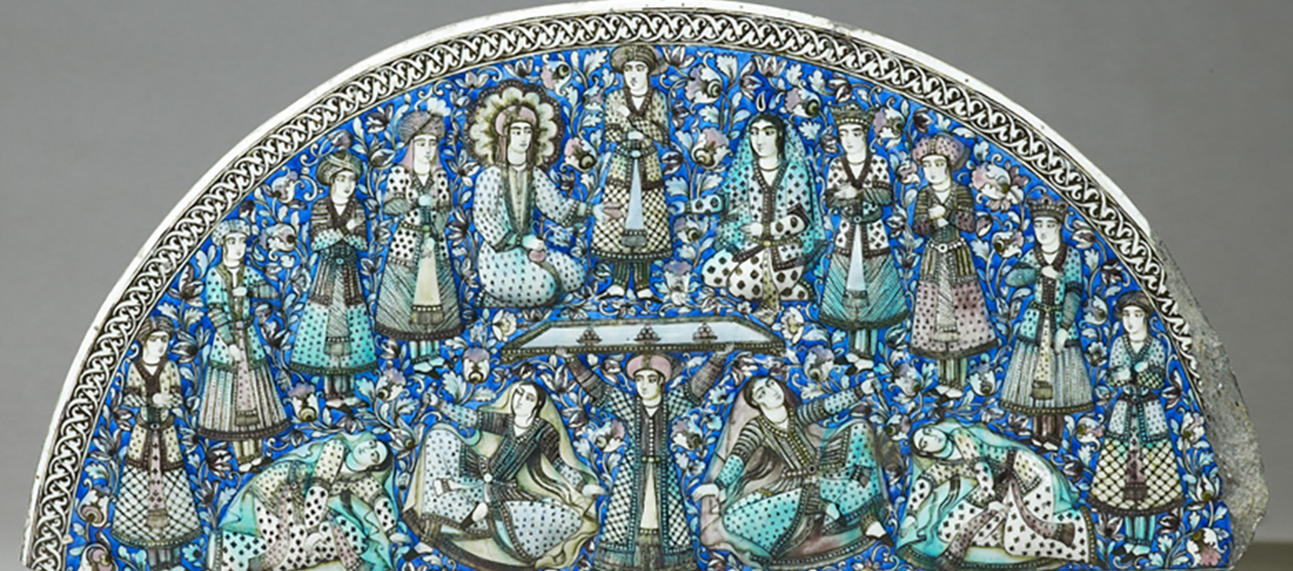 semi circular tile showing scene from the quran ashmolean