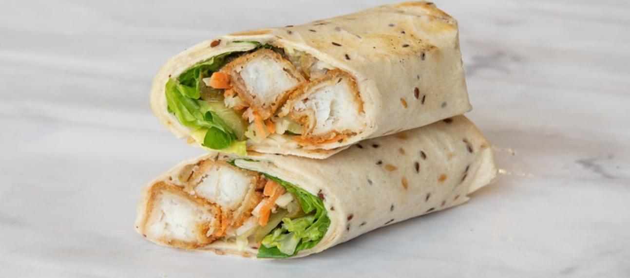Try the vegan fishfinger wrap in our cafe