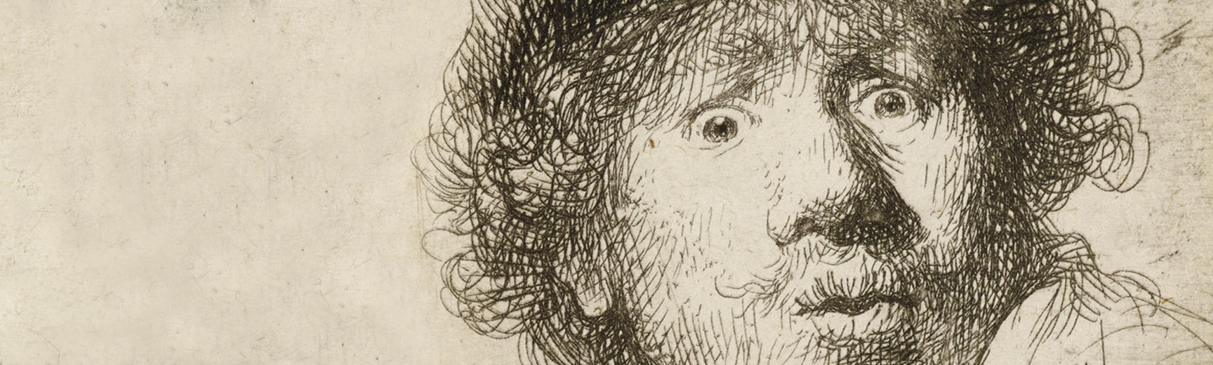 Detail from an etching of a self portrait of a young Rembrandt, made 1630