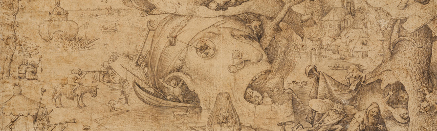 Pieter Bruegel's allegorical Temptation of Saint Anthony drawing detail