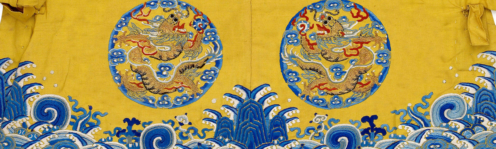 Blue and Yellow Chinese Robe Decorated with Dragons