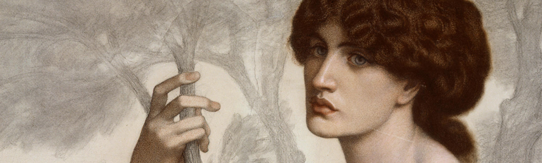 Detail from a painting by Rossetti of a woman holding a branch