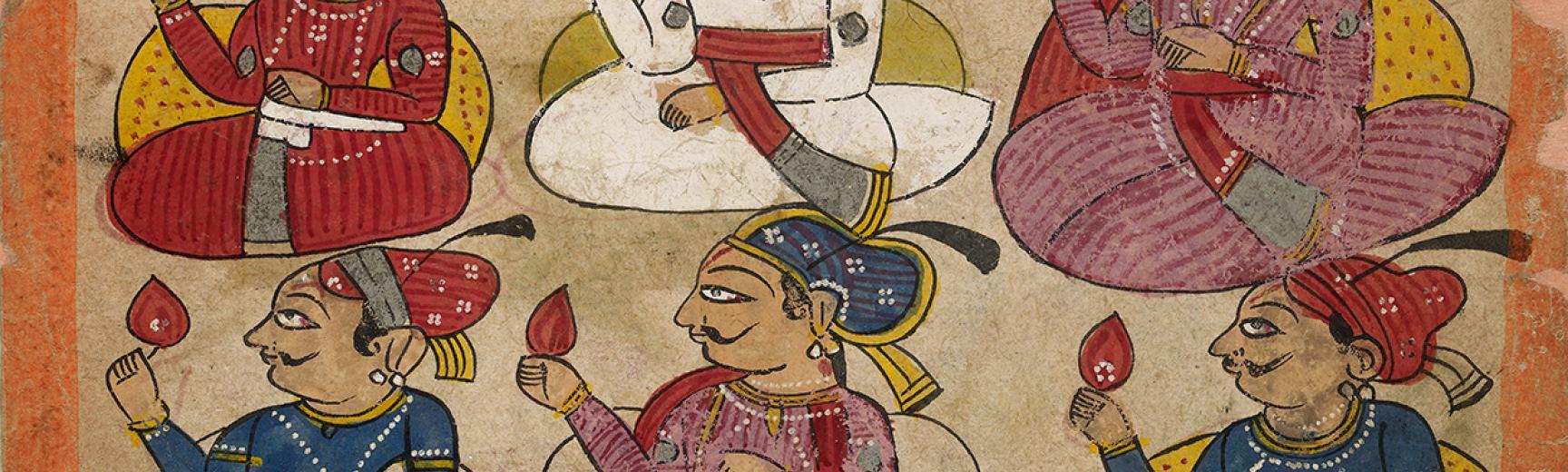 Noblemen in durbar Verso: Dancing girl performing for a Raja