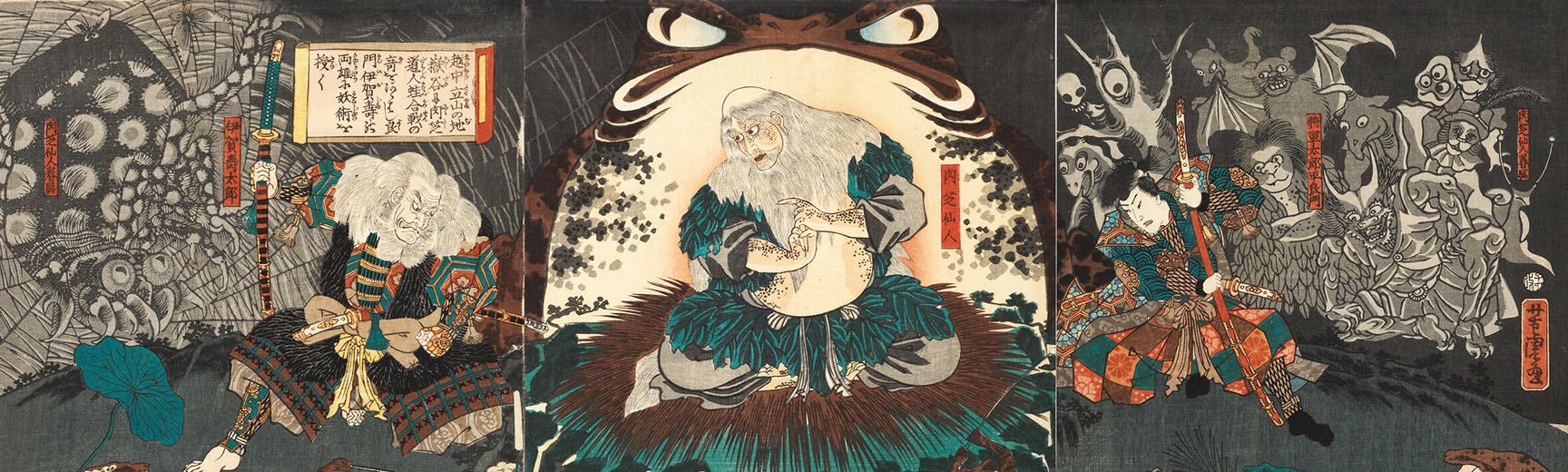 Magical frogs of battle Japanese triptych print 