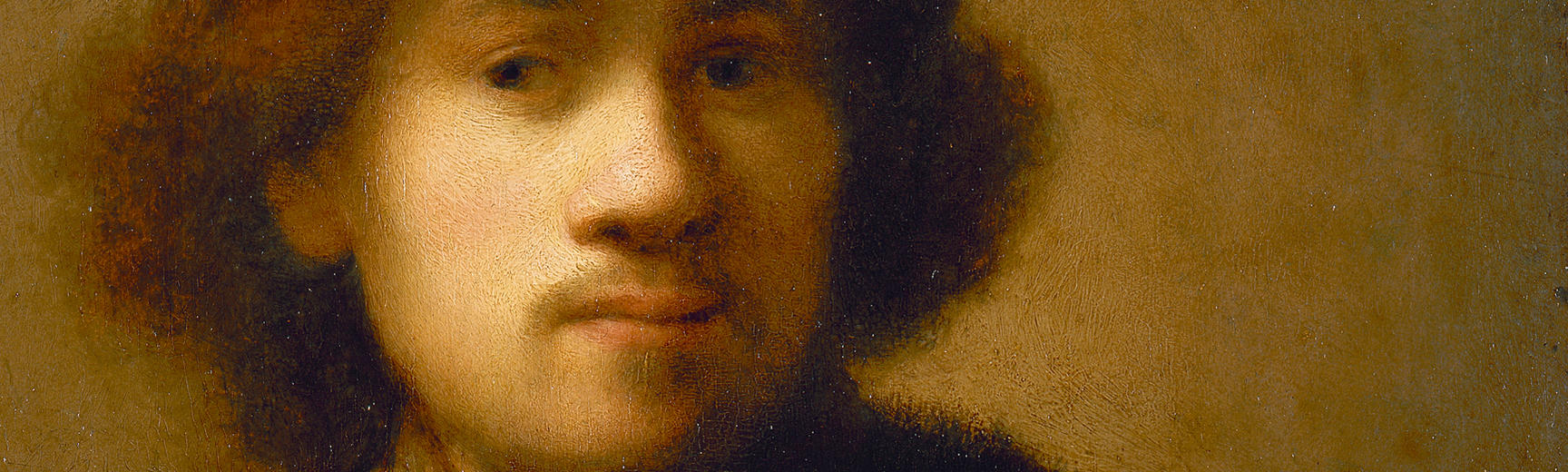 Detail from a painted self portrait of a young Rembrandt