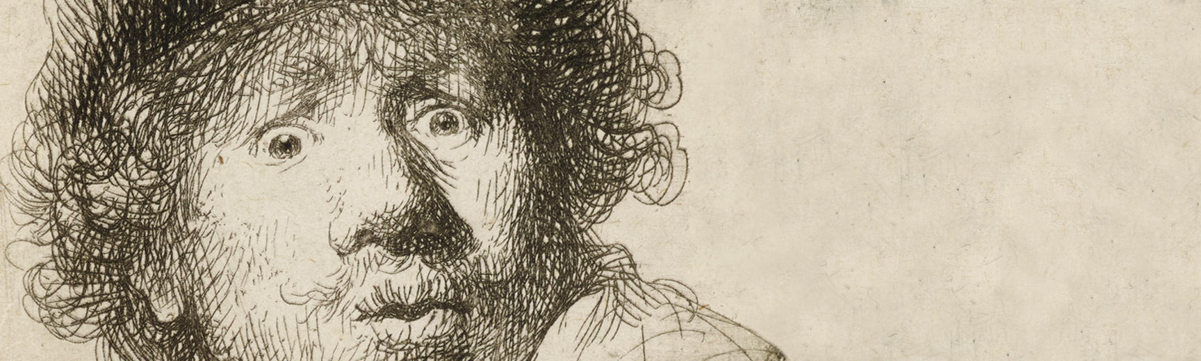 Detail from an etching of a self portrait of a young Rembrandt, made 1630