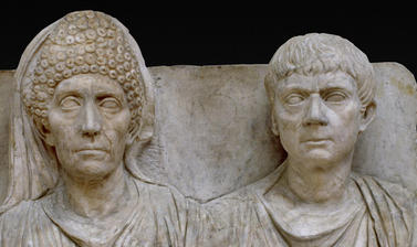 Marble Tombstone of the doctor Claudius Agathemerus and his wife Myrtale, c. AD 100