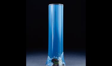 Vase with waterfall over rocks by Namikawa Yasuyuki 