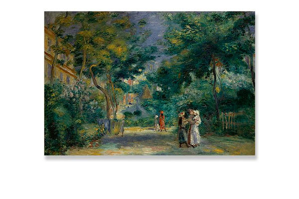 Greetings card with a painting by Renoir of people strolling in a garden