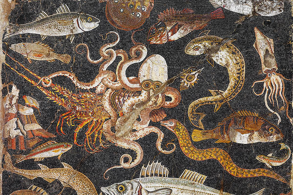 Mosaic showing a marine scene,  Museo Archeologico Nazionale di Napoli. Pompeii, 100–1 BC.
