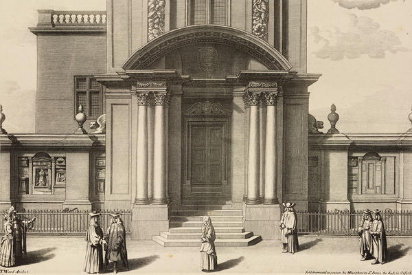Engraving by Michael Burghers, 1685: East Front of the original Ashmolean Museum in Broad Street