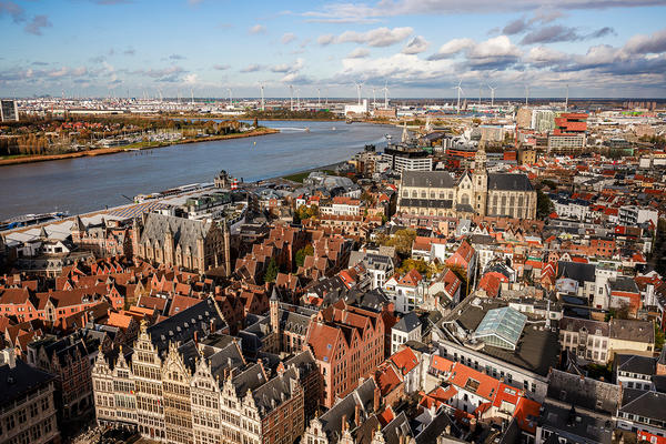 A photograph over the rooftops of Antwerp