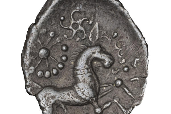 A silver Icenian Iron Age coin depicting a horse