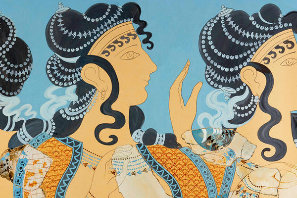 Ladies in blue fresco from the Labyrinth Knossos exhibition