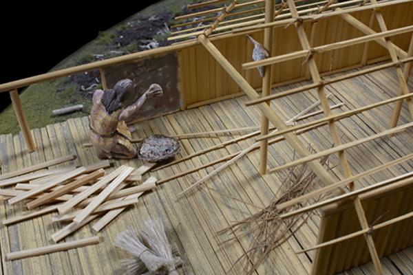 neolithic lake village model close up daub