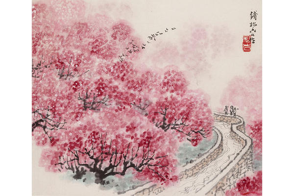 Spring landscape with pretty pink cherry blossom by Qian Songyan