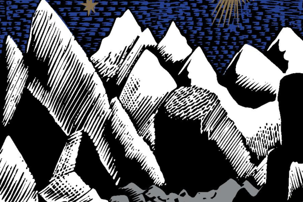 Christmas Card - Rocky Landscape with Stars