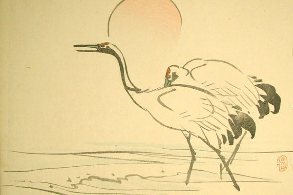 Crane and the rising sun print 