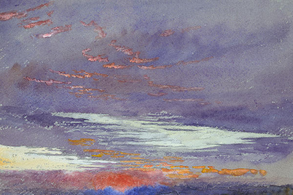 Study at Dawn watercolour by John Ruskin showing purple clouds and orange and white streaks - 1868