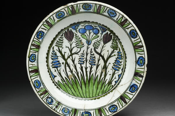 Syrian dish with tulips and hyacinths, 16th-century