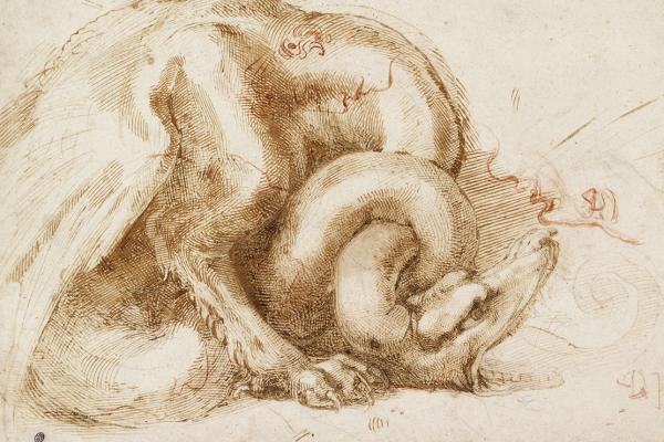 Dragon and other sketches by Michelangelo Detail 