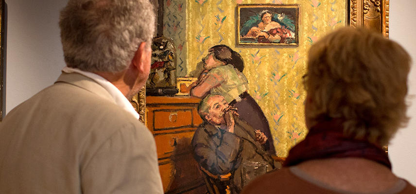 Visitors in Sickert Gallery looking at Ennui painting
