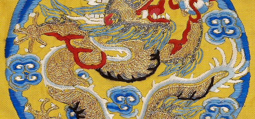 Blue and Yellow Chinese Robe Decorated with Dragons