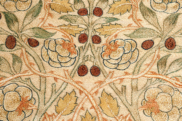 Embroidery design inspired by May Morris with brown and nature themed colour pattern