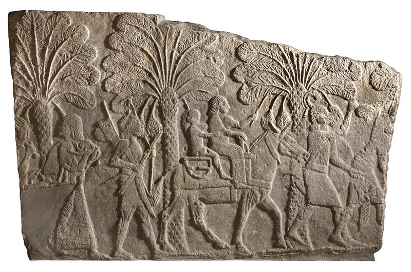 Assyrian relief in Ancient Middle East Gallery showing procession of figures
