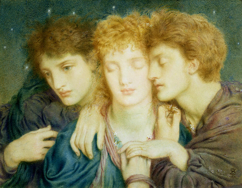 Sleepers and One that Watches by Pre-Raphaelite artist Simeon Solomon, watercolour, 1871.