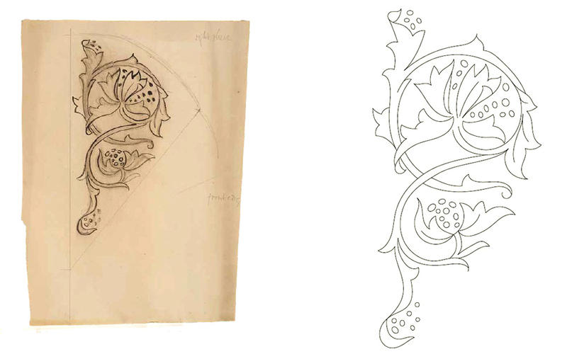 May Morris book design sketch and flower pattern May Morris book design sketch and flower pattern