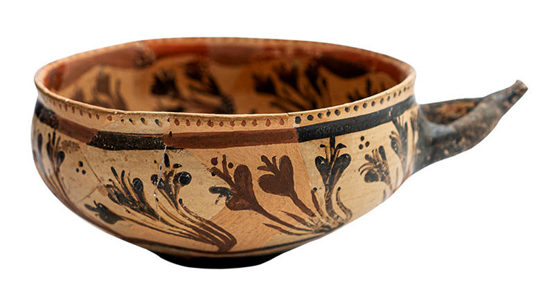 Middle Minoan cup with one handle decorated with crocuses Middle Minoan egg shell cup decorated with crocuses in earthy colours - from Knossos