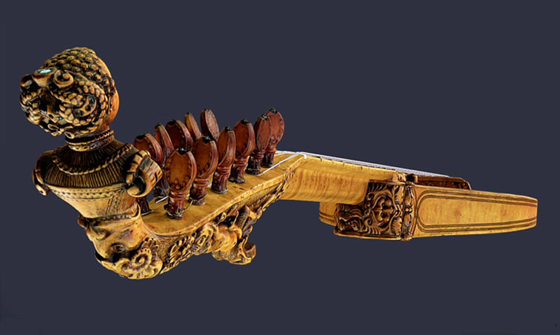 Renaissance musical instrument carved tuning head detail 